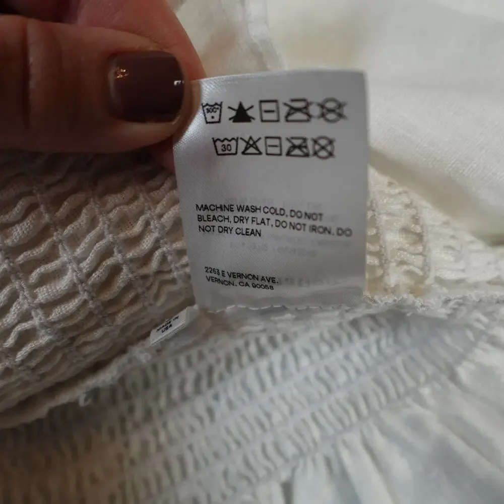 Reformation Top Womens Small Tangerine White Linen Smocked Square‎ Cottagecore